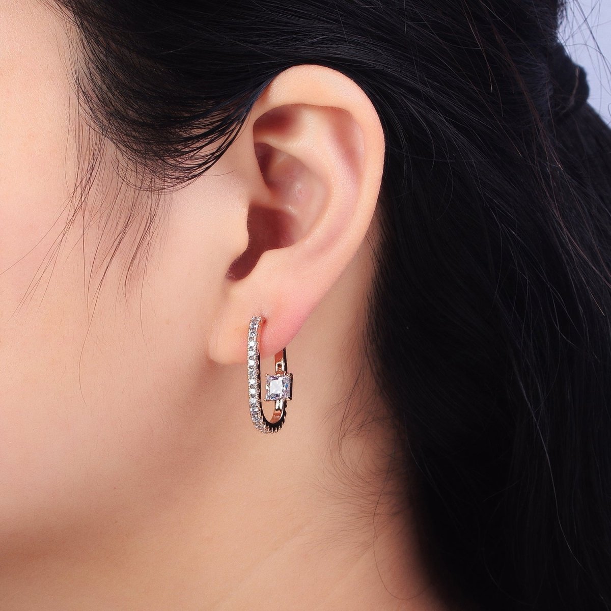 18K Gold Filled Micro Paved Iridescent AB, Clear CZ Square 24mm Earrings | AB257 AB260