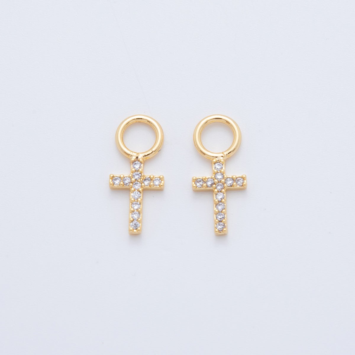 18K Gold Filled Micro Paved Religious Cross Add - On Drop Earring Charm | AF753 - DLUXCA