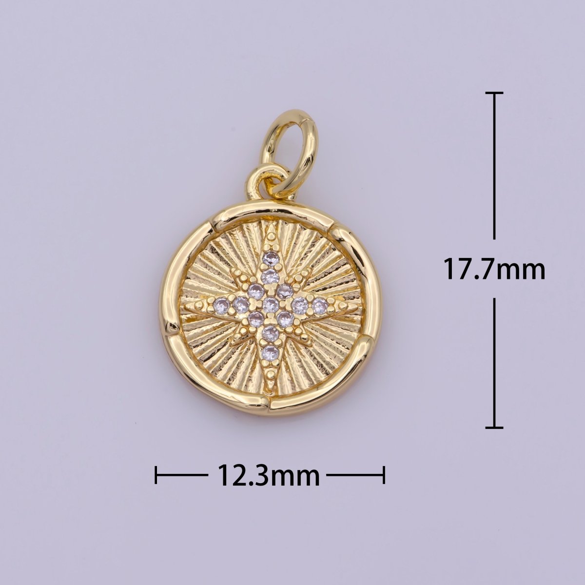 18K Gold Filled Mini Gold CZ North Star Charm Coin Disc N-198 - DLUXCA