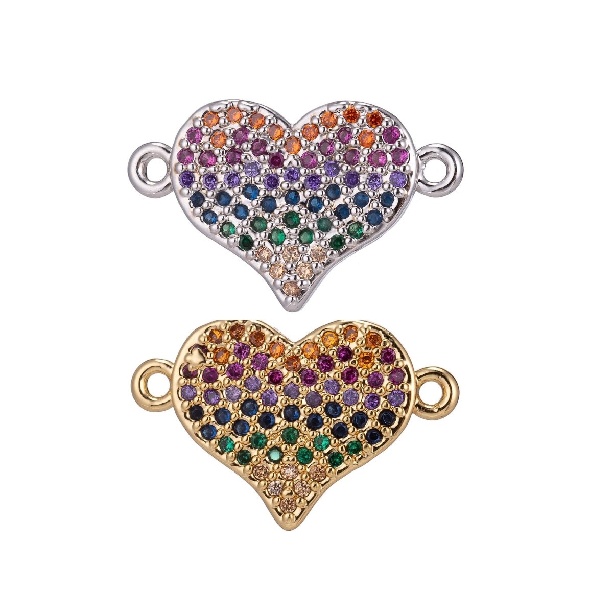 18K Gold Filled Mini Tiny Simple Minimalist Rainbow Diamond Heart Cubic Zirconia Bracelet Charm Bead Finding Connector For Jewelry Making F-256