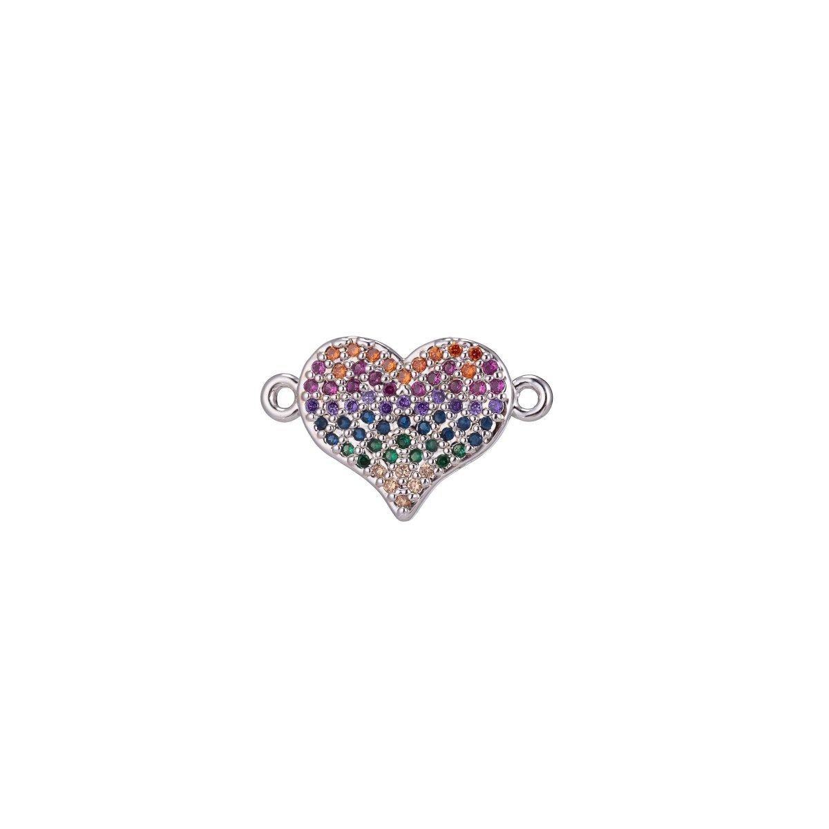 18K Gold Filled Mini Tiny Simple Minimalist Rainbow Diamond Heart Cubic Zirconia Bracelet Charm Bead Finding Connector For Jewelry Making F-256