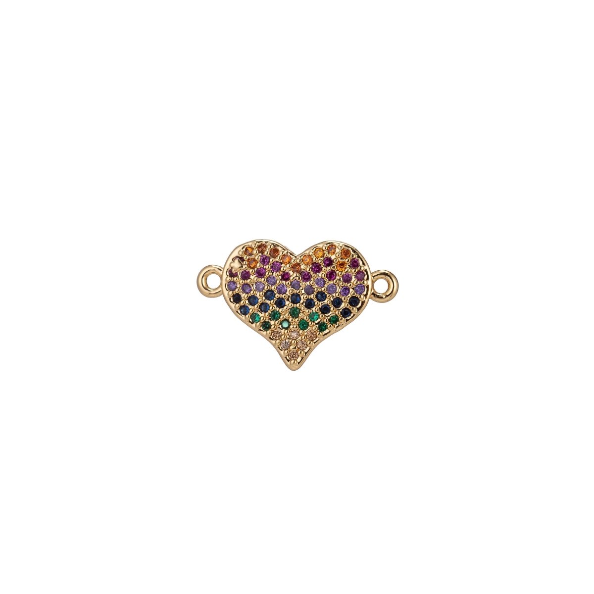 18K Gold Filled Mini Tiny Simple Minimalist Rainbow Diamond Heart Cubic Zirconia Bracelet Charm Bead Finding Connector For Jewelry Making F-256
