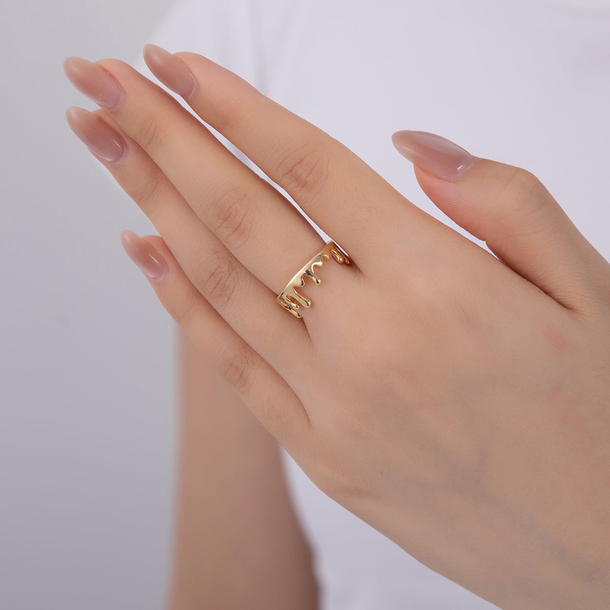 18K Gold Filled Minimalist Molten Drip Ring | O1734 - DLUXCA