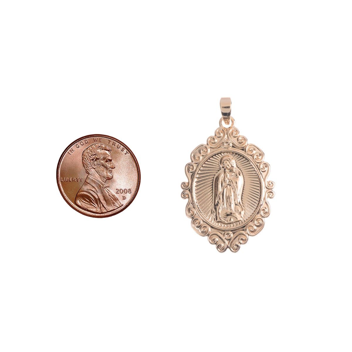 18k Gold Filled Mother Virgin Mary Miraculous Lady Pendant Rosary Necklace Charm with Bail Decorative Edge Oval Coin H-278