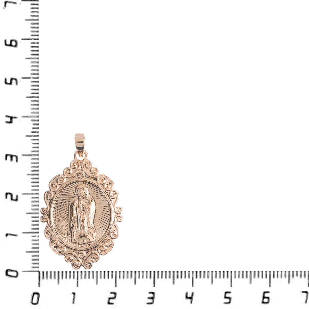 18k Gold Filled Mother Virgin Mary Miraculous Lady Pendant Rosary Necklace Charm with Bail Decorative Edge Oval Coin H-278