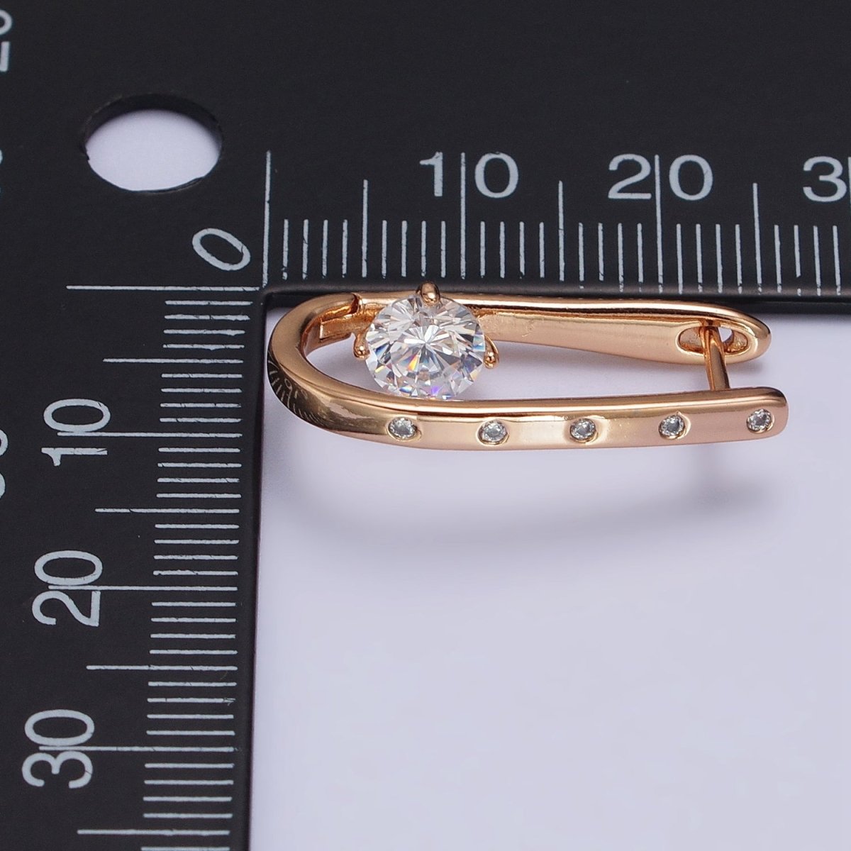 18K Gold Filled Oblong Hoop Earring with CZ Stone AB1046 - DLUXCA