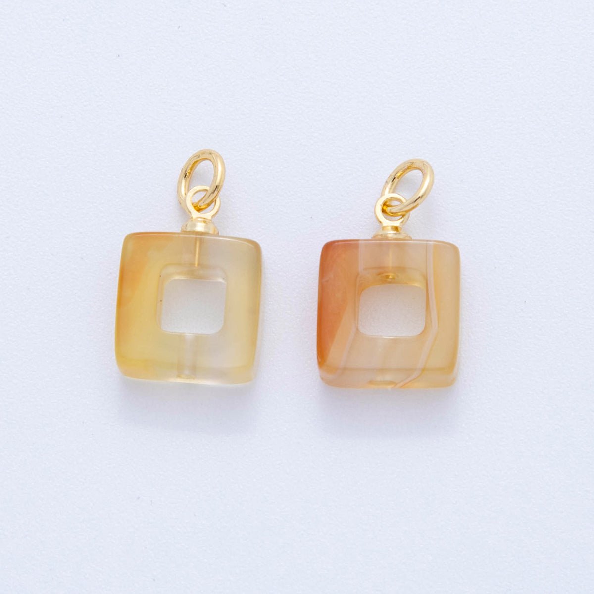 18K Gold Filled Orange Citrine Open Square Gemstone Charm | AG295 - DLUXCA