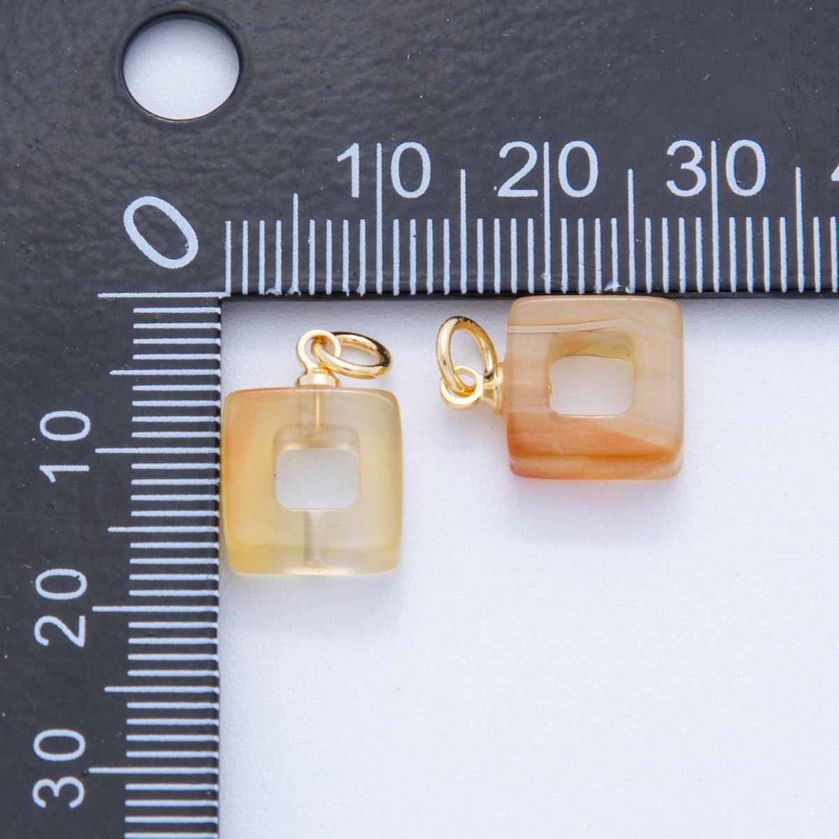 18K Gold Filled Orange Citrine Open Square Gemstone Charm | AG295 - DLUXCA