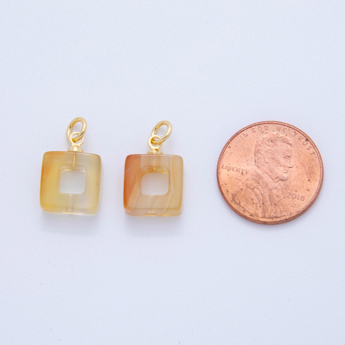 18K Gold Filled Orange Citrine Open Square Gemstone Charm | AG295 - DLUXCA
