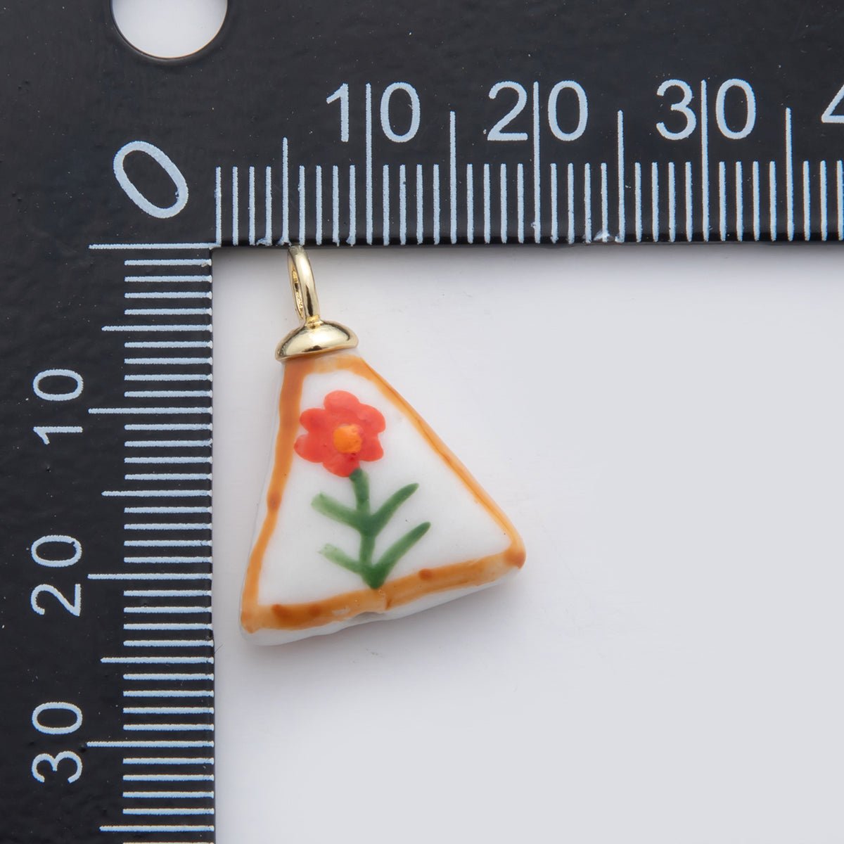 18K Gold Filled Orange Daisy Flower Doodle Rectangle Ceramic Drop Pendant | X631 - DLUXCA