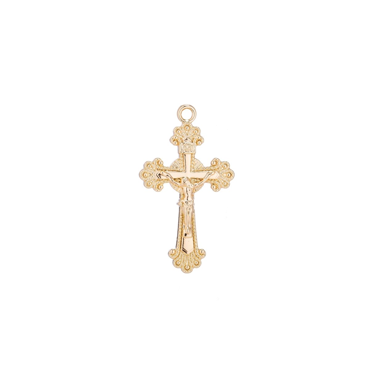 18k Gold Filled Ornate Cross Crucifix Pendant Jesus Christ Catholic Rosary Charm Layer Necklace Hoop Earring Jewelry Making C-087