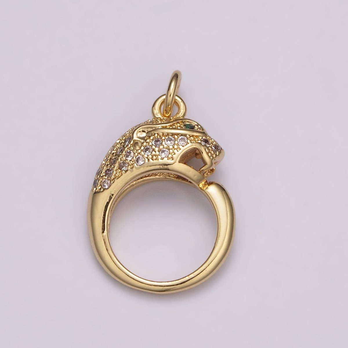 18K Gold Filled Panther Charm, Panther Round CZ Micro Pave, Cubic Zirconia Panther Charms, Silver Panther Bead, Men's Jewelry E-701 E-702