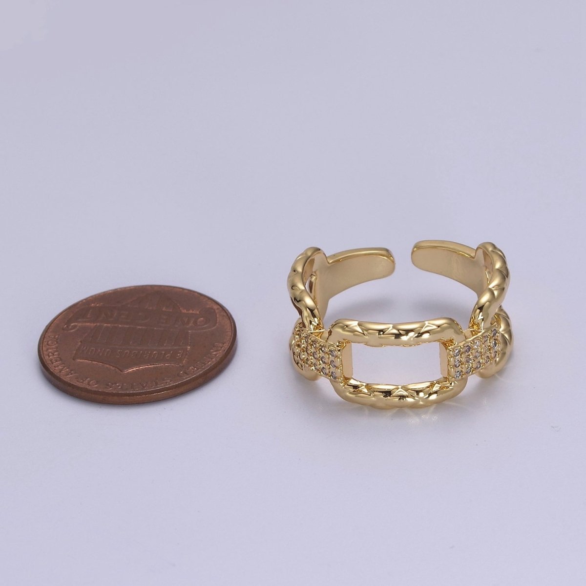 18k Gold Filled Paper Clip Ring With Micro CZ Stones For Wholesale Rings Jewelry Making S-451 S-452