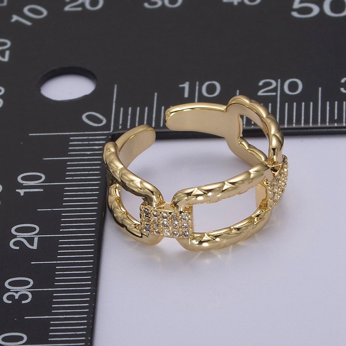 18k Gold Filled Paper Clip Ring With Micro CZ Stones For Wholesale Rings Jewelry Making S-451 S-452
