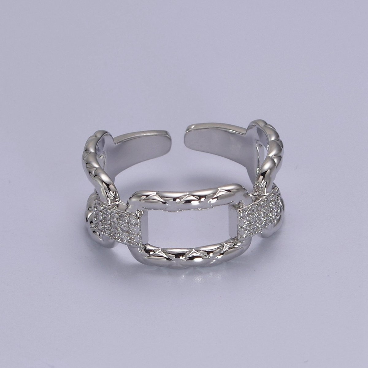 18k Gold Filled Paper Clip Ring With Micro CZ Stones For Wholesale Rings Jewelry Making S-451 S-452