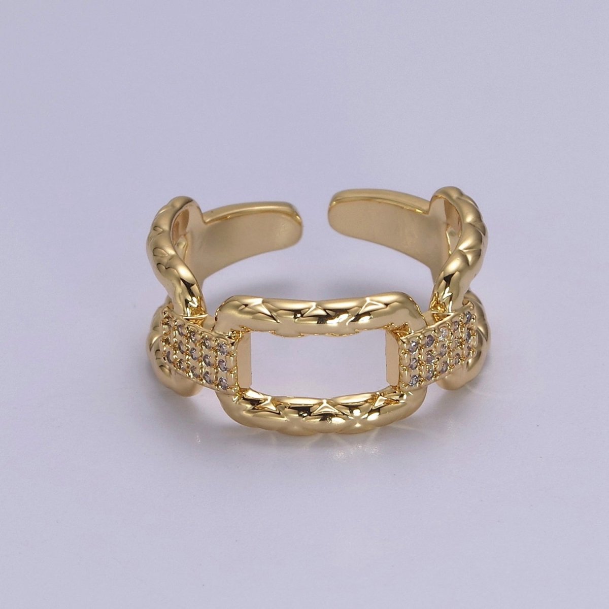 18k Gold Filled Paper Clip Ring With Micro CZ Stones For Wholesale Rings Jewelry Making S-451 S-452