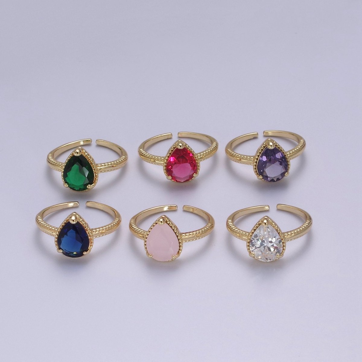 18k Gold Filled Pear Shaped Halo Engagement Ring Dainty Tear drop Ring , Wedding Ring Pear Cut Solitaire Ring Women S-429 ~ S-434