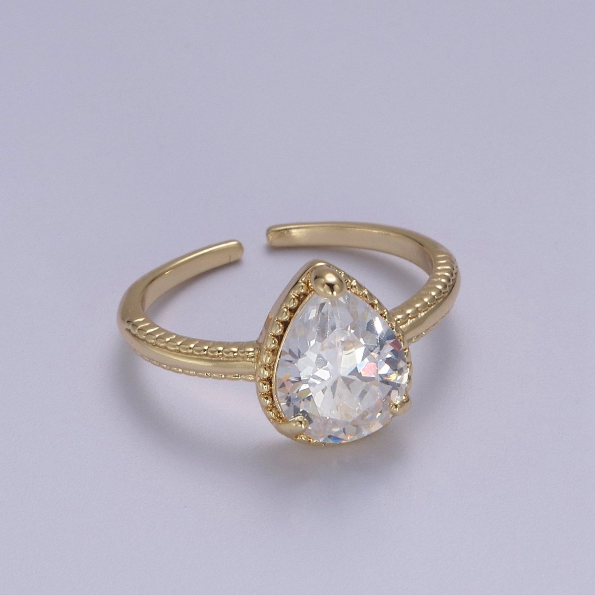 18k Gold Filled Pear Shaped Halo Engagement Ring Dainty Tear drop Ring , Wedding Ring Pear Cut Solitaire Ring Women S-429 ~ S-434