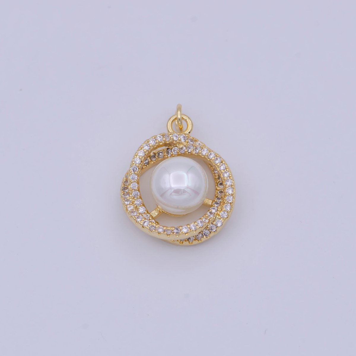 18K Gold filled Pearl charm Mini Flower Cubic Zirconia Charm W-173 - DLUXCA