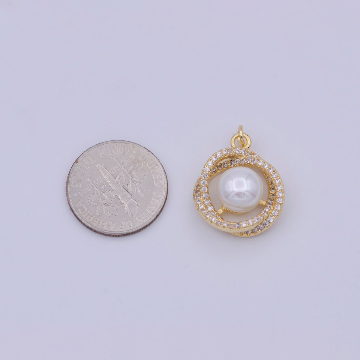 18K Gold filled Pearl charm Mini Flower Cubic Zirconia Charm W-173 - DLUXCA