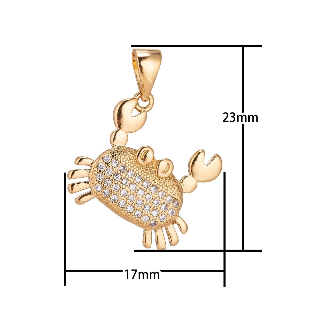 18K Gold Filled Pendant Dainty Crab Necklace Charm for Jewelry Making Stylish Crab Charm, Micro Pave CZ Charm H-915