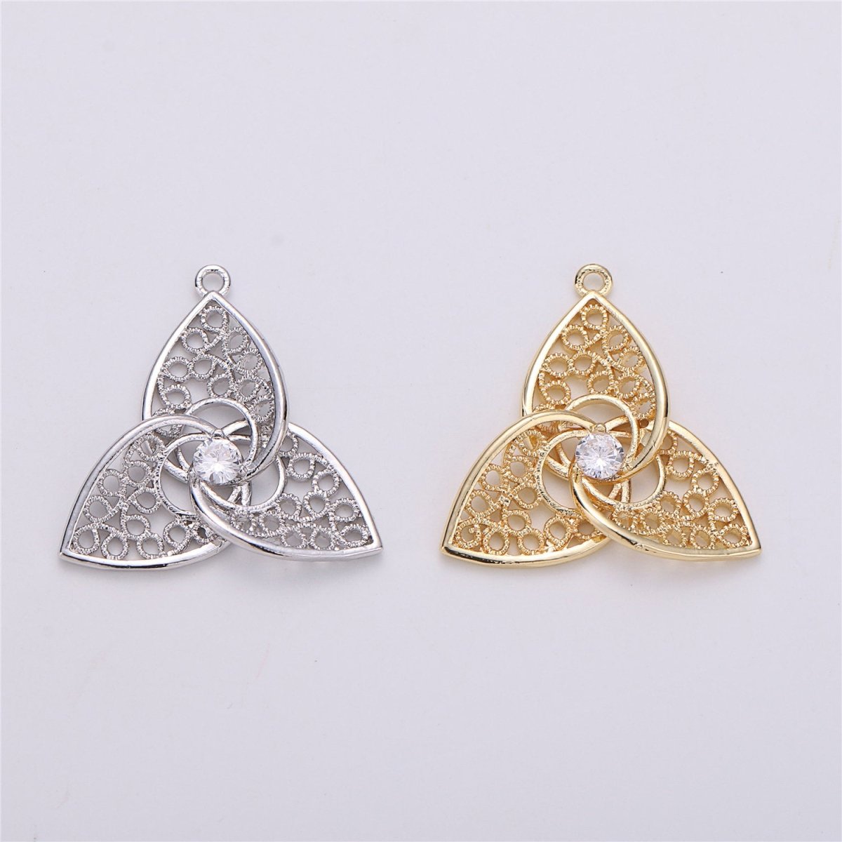 18K Gold Filled Pendant Dainty Flower Petal Charm For Earring Necklace Charm Jewelry Making Filigree Flower Charm, Micro Pave CZ Charm E-484