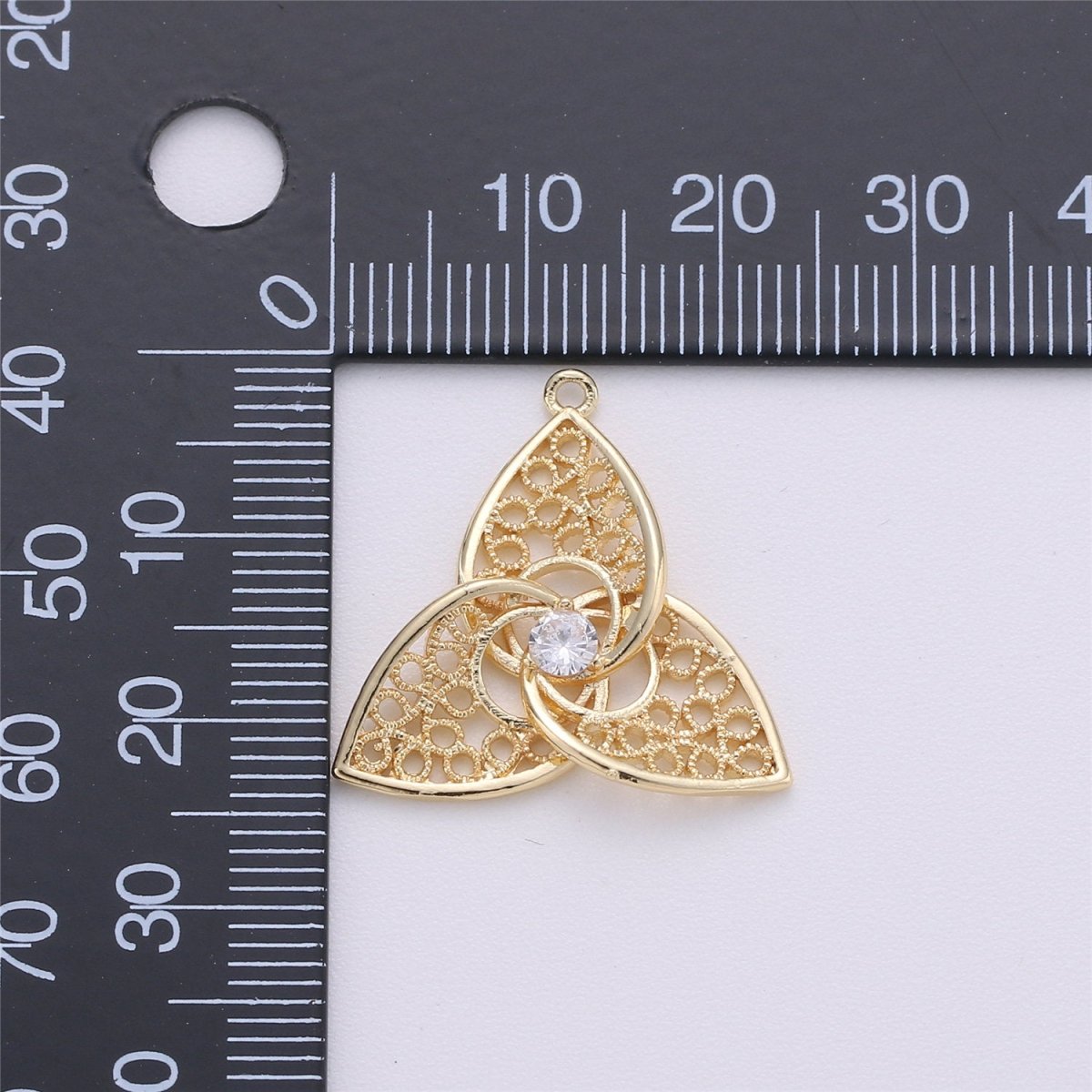 18K Gold Filled Pendant Dainty Flower Petal Charm For Earring Necklace Charm Jewelry Making Filigree Flower Charm, Micro Pave CZ Charm E-484