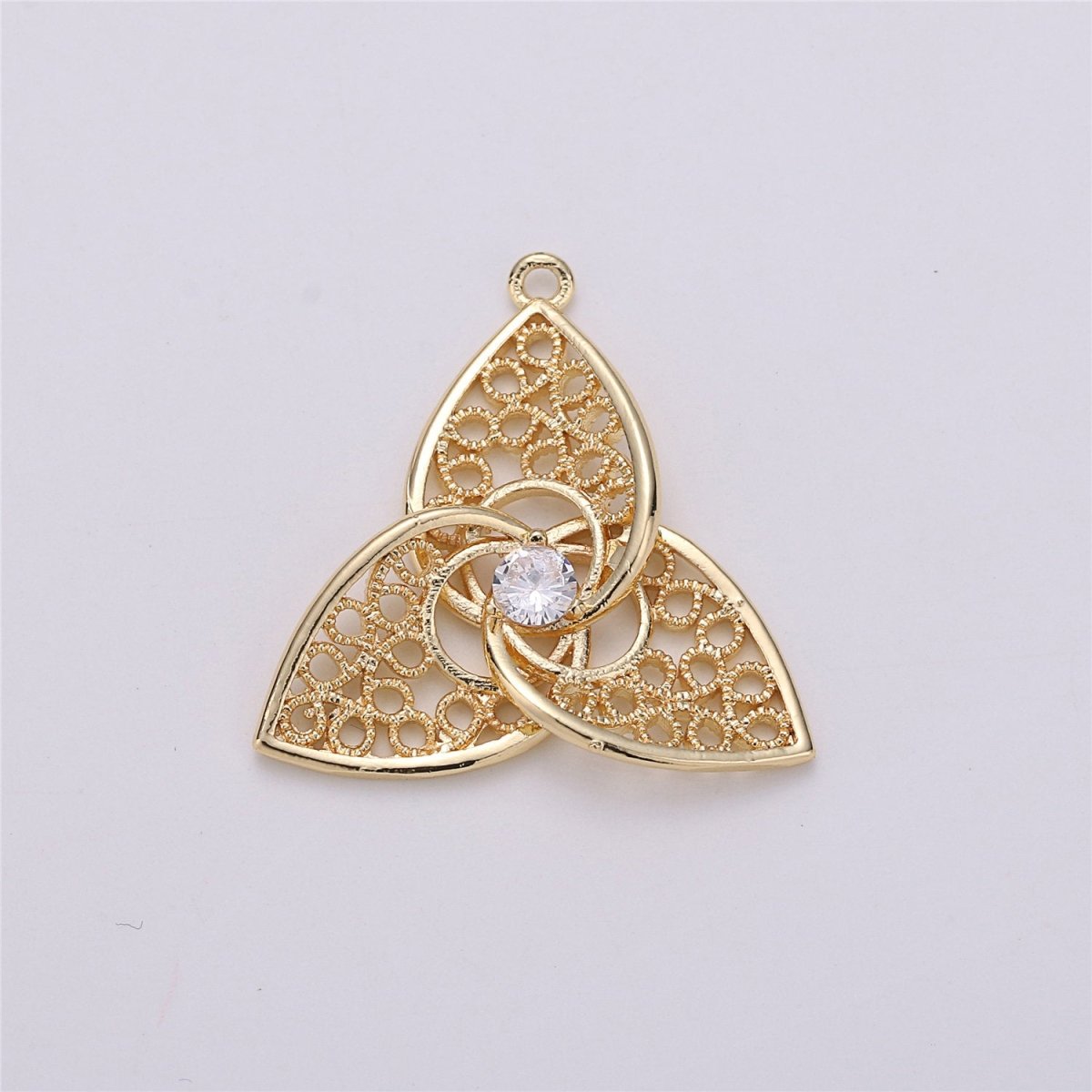 18K Gold Filled Pendant Dainty Flower Petal Charm For Earring Necklace Charm Jewelry Making Filigree Flower Charm, Micro Pave CZ Charm E-484