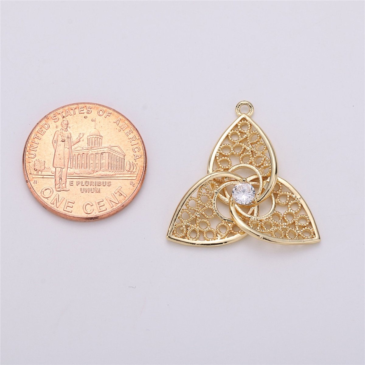 18K Gold Filled Pendant Dainty Flower Petal Charm For Earring Necklace Charm Jewelry Making Filigree Flower Charm, Micro Pave CZ Charm E-484