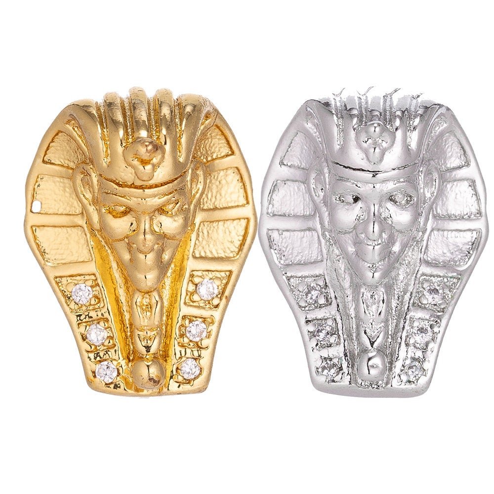18K Gold Filled Pharaoh Head Egyptian King Cubic Zirconia Bracelet Bead Charm Micro Pave Bead Spacer CenterPiece beaded bracelet, B-163