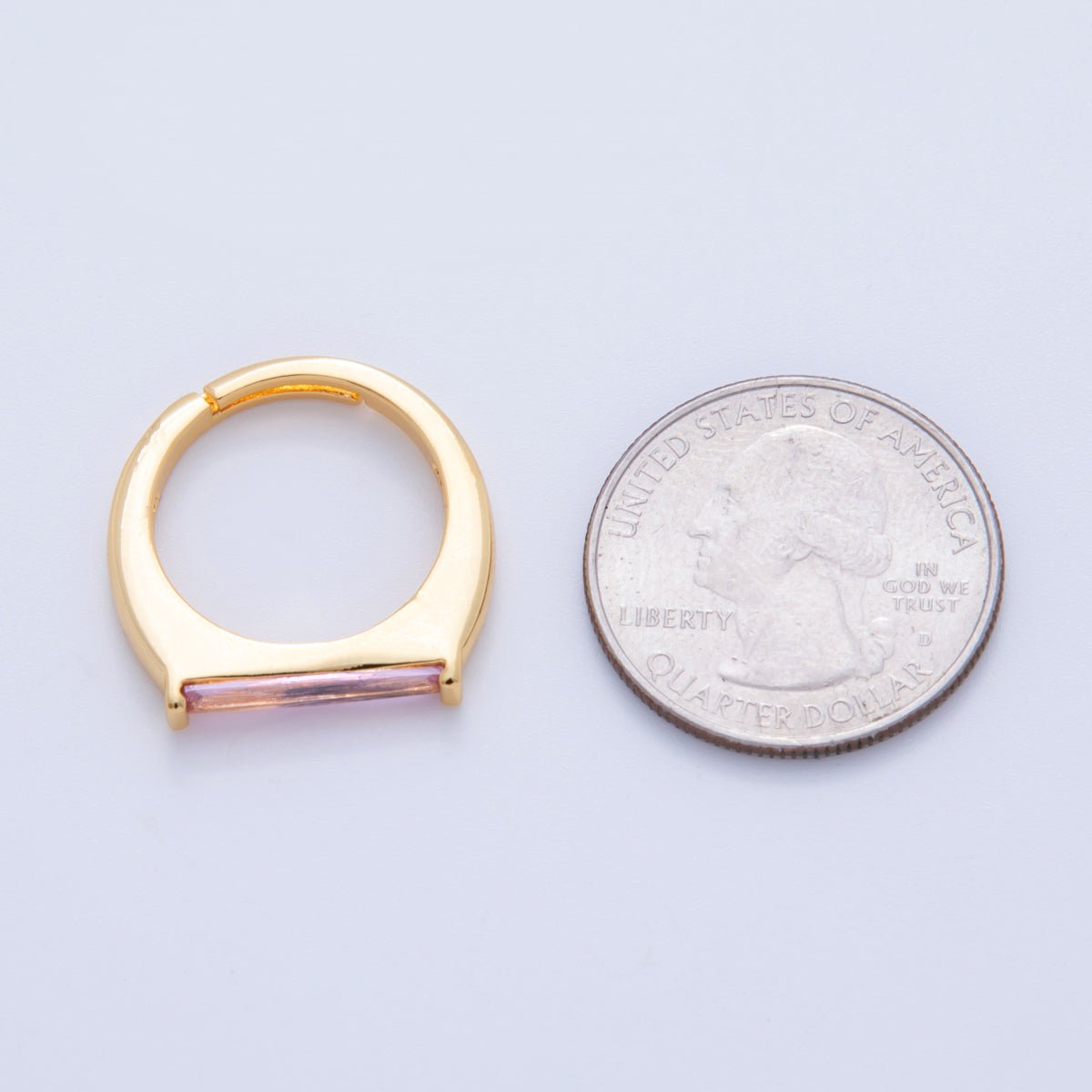 18K Gold Filled Pink Baguette Thin Signet Ring | O1741 - DLUXCA