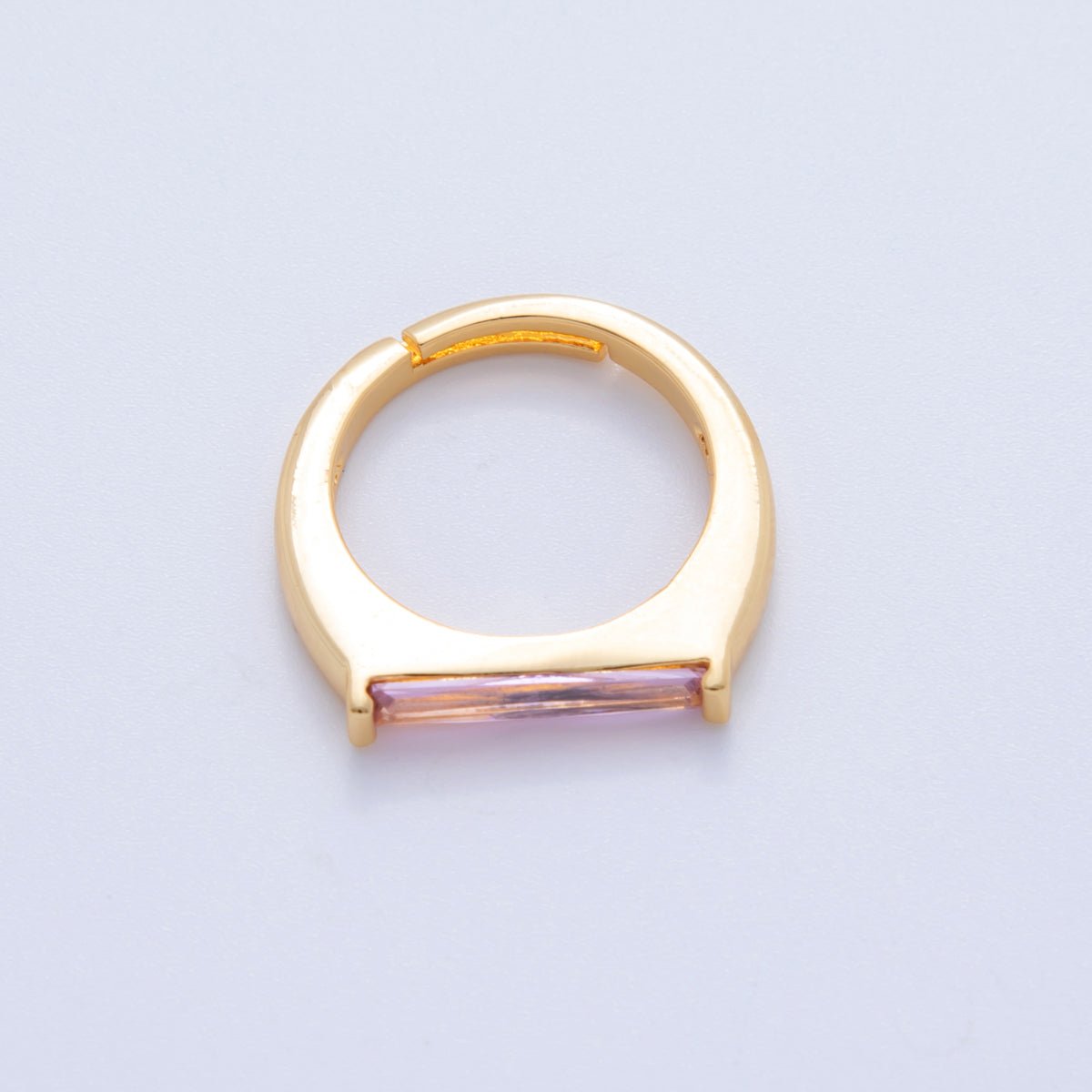 18K Gold Filled Pink Baguette Thin Signet Ring | O1741 - DLUXCA