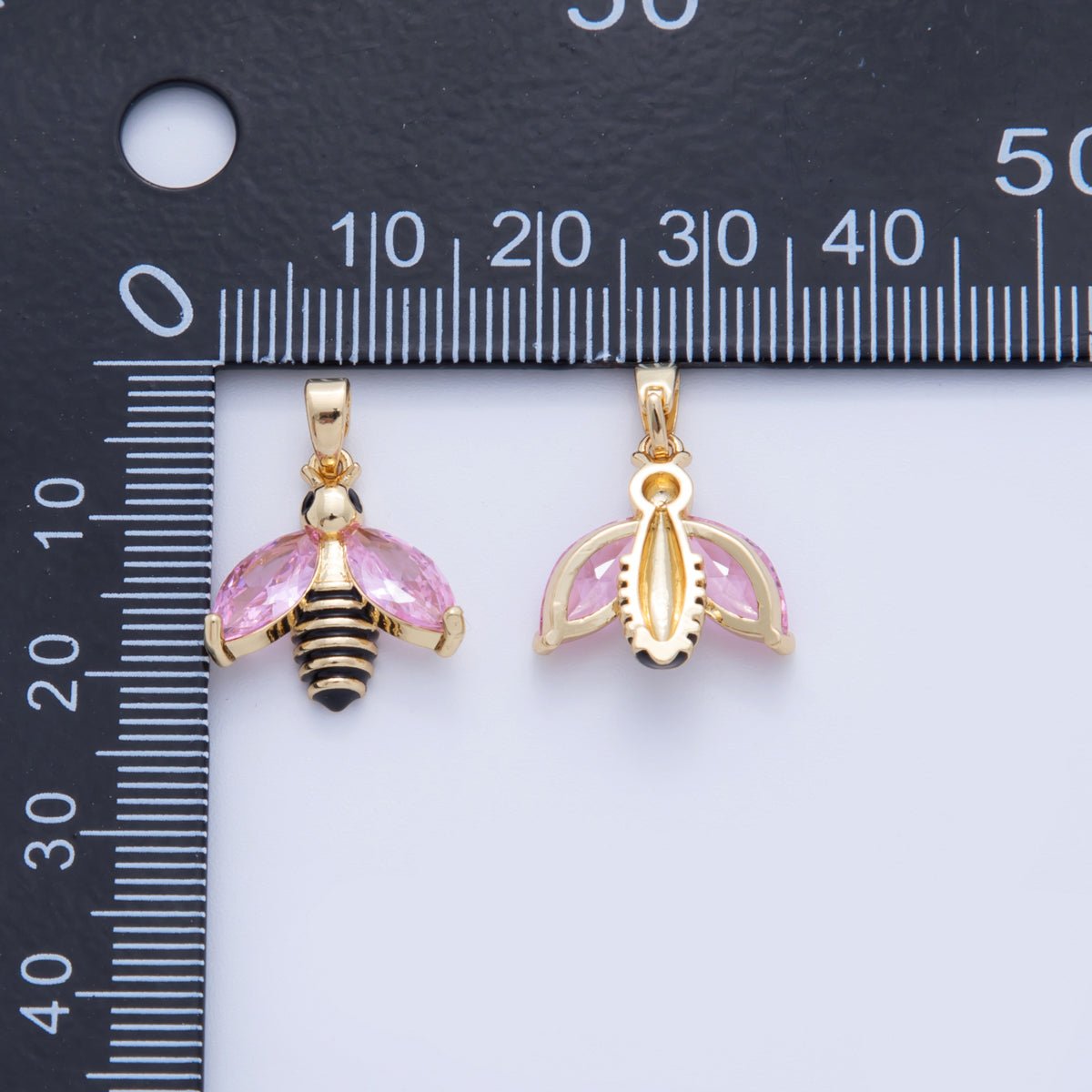 18K Gold Filled Pink CZ Bumble Bee Insect Pendant | AH730 - DLUXCA