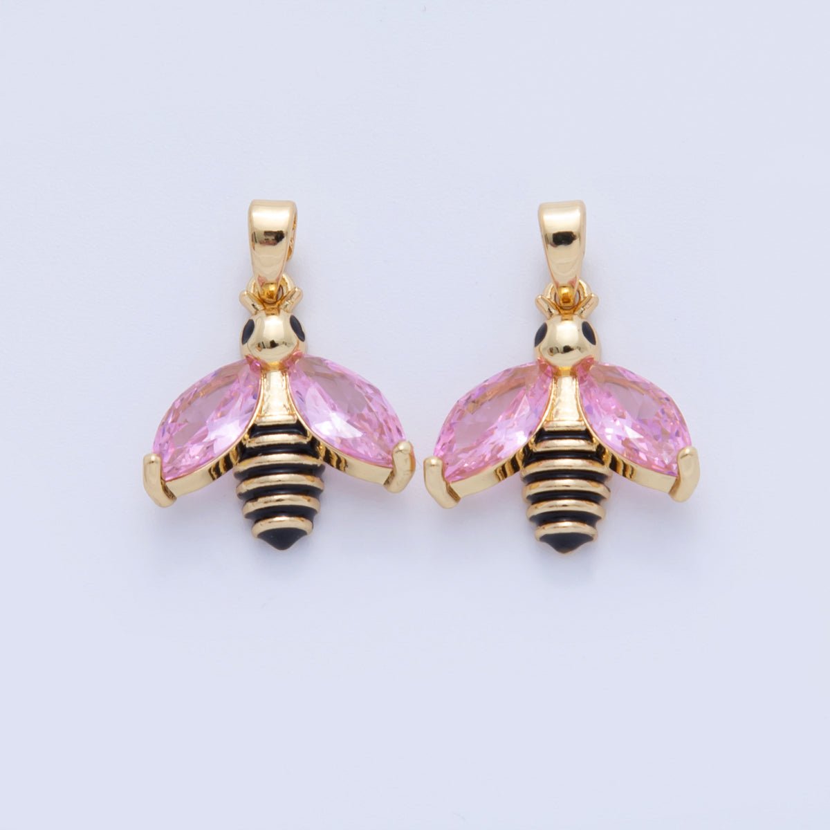 18K Gold Filled Pink CZ Bumble Bee Insect Pendant | AH730 - DLUXCA
