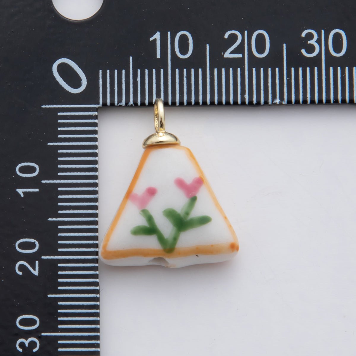18K Gold Filled Pink Flower Doodle Rectangle Ceramic Drop Pendant | X633 - DLUXCA