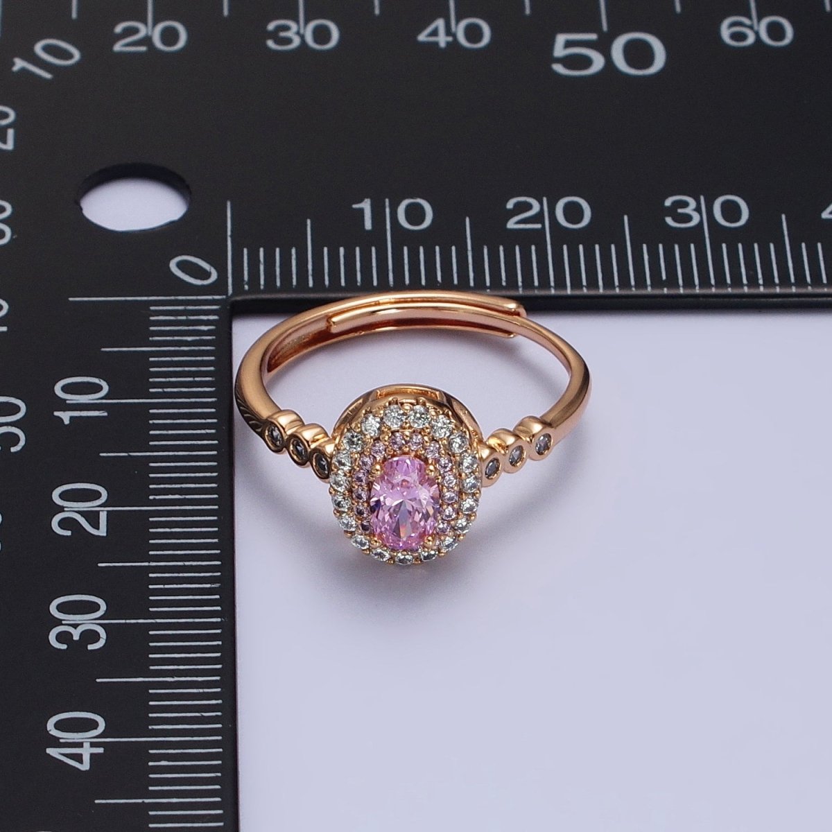 18K Gold Filled Pink, Fuchsia Oval Micro Paved Round CZ Adjustable Ring | R-126 R-065