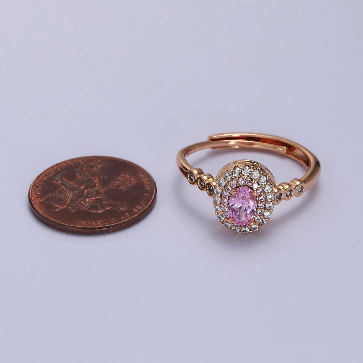 18K Gold Filled Pink, Fuchsia Oval Micro Paved Round CZ Adjustable Ring | R-126 R-065