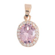 18K Gold Filled Pink Oval Micro Paved CZ Pendant  I-347