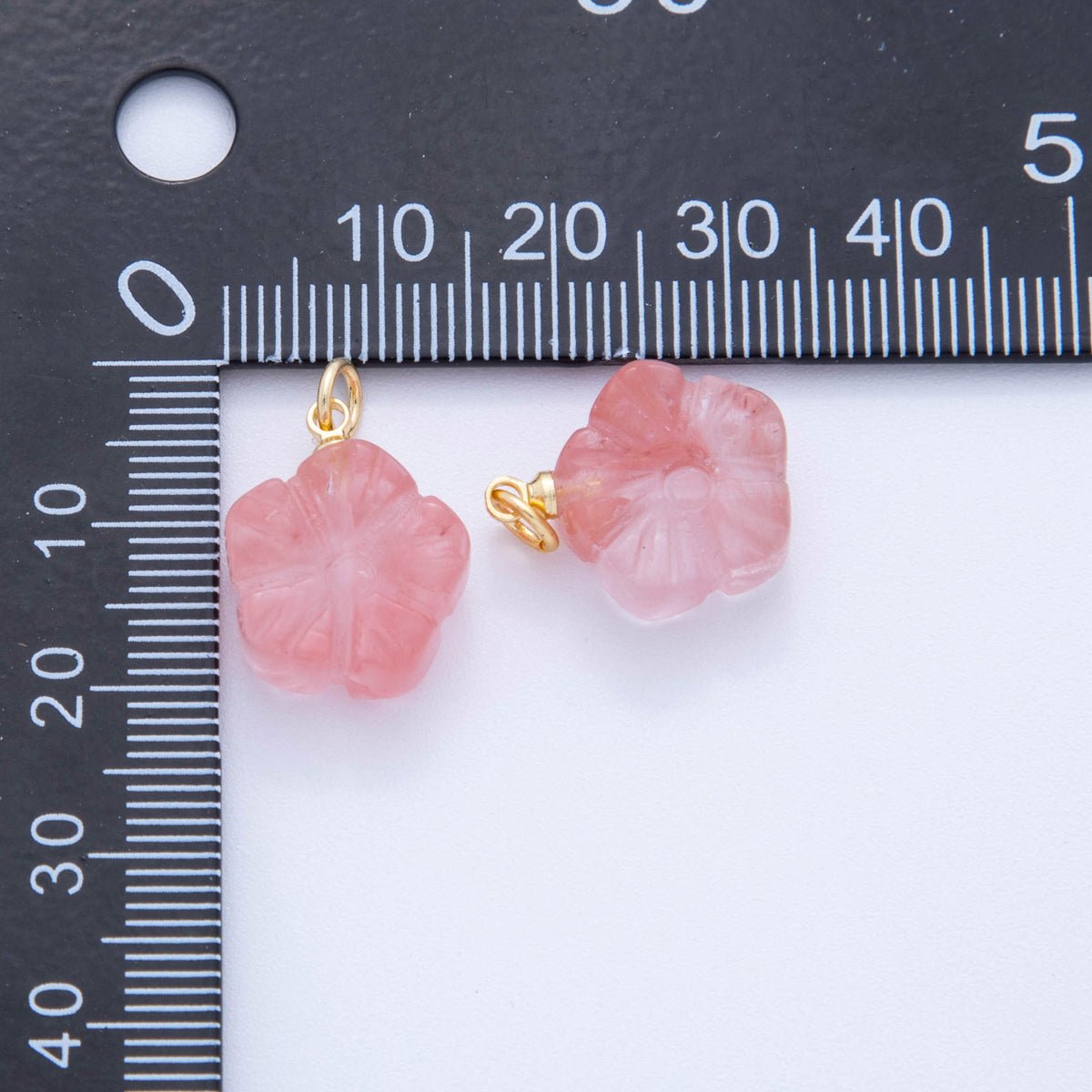 18K Gold Filled Pink Quartz Daisy Flower Charm | AF782 - DLUXCA