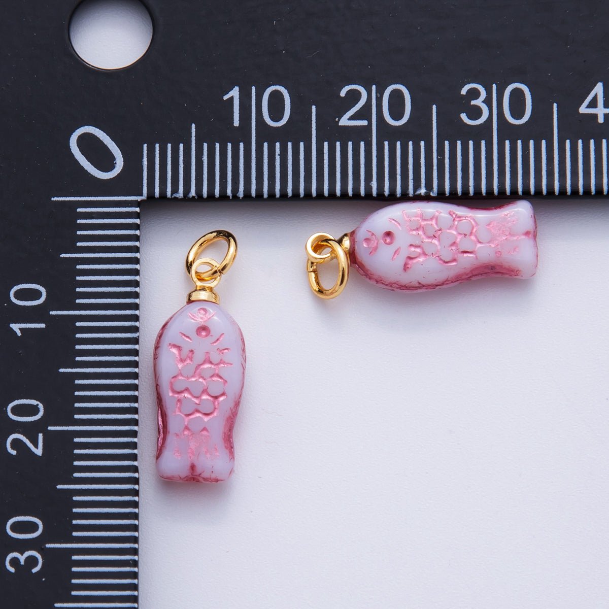 18K Gold Filled Pink Scaled Fish Mini Charm | W145 - DLUXCA