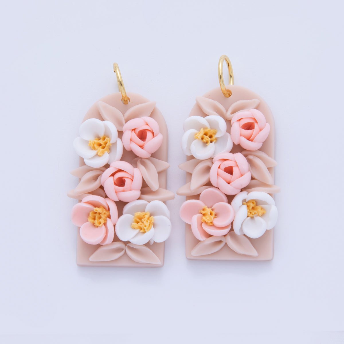 18K Gold Filled Pink White Flower Polymer Clay Charm | AF369 - DLUXCA