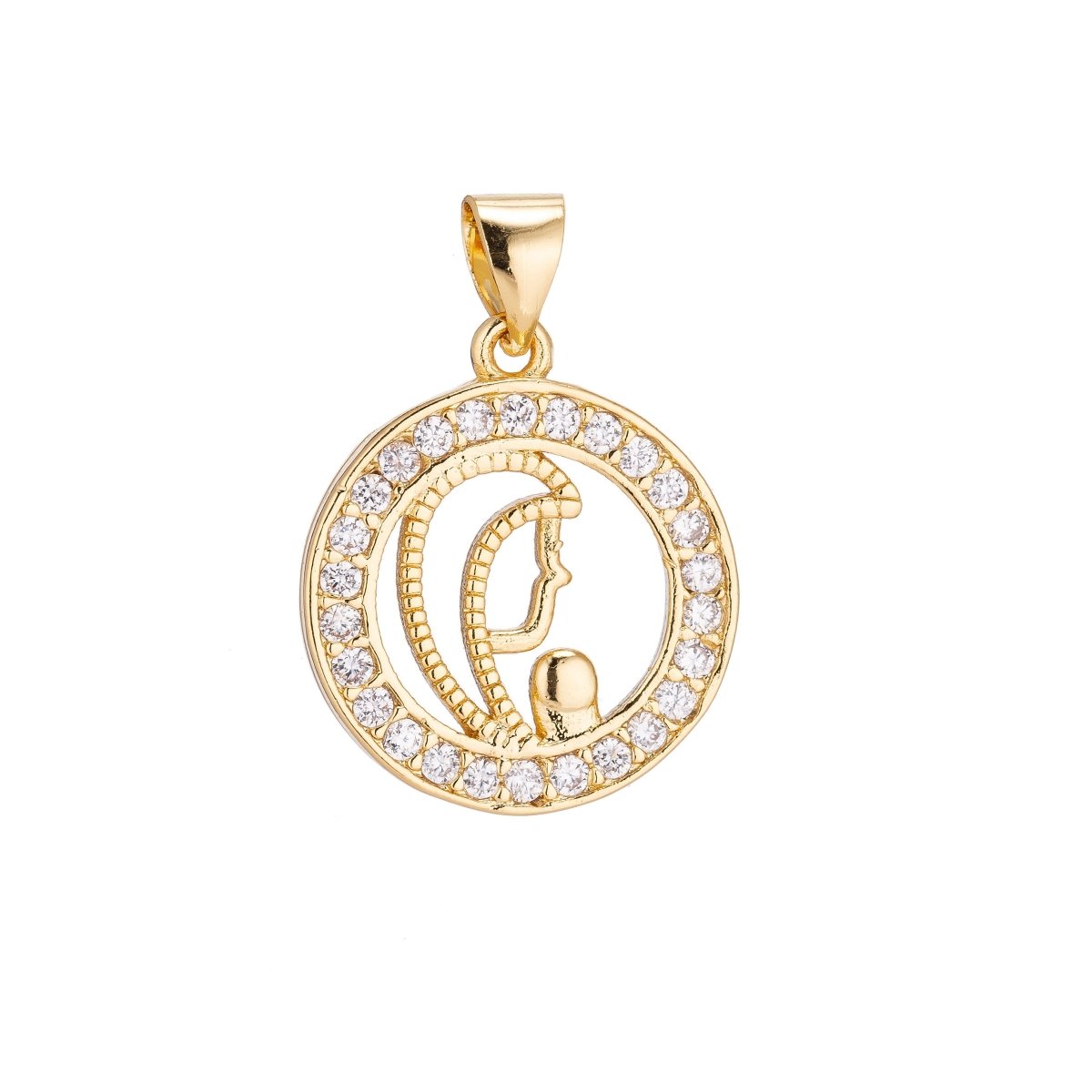 18K Gold Filled Praying Mom Lady Minimalist Simple Cross Cubic Zirconia Necklace Pendant Bracelet Earring Charm Bails for Jewelry Making H-210
