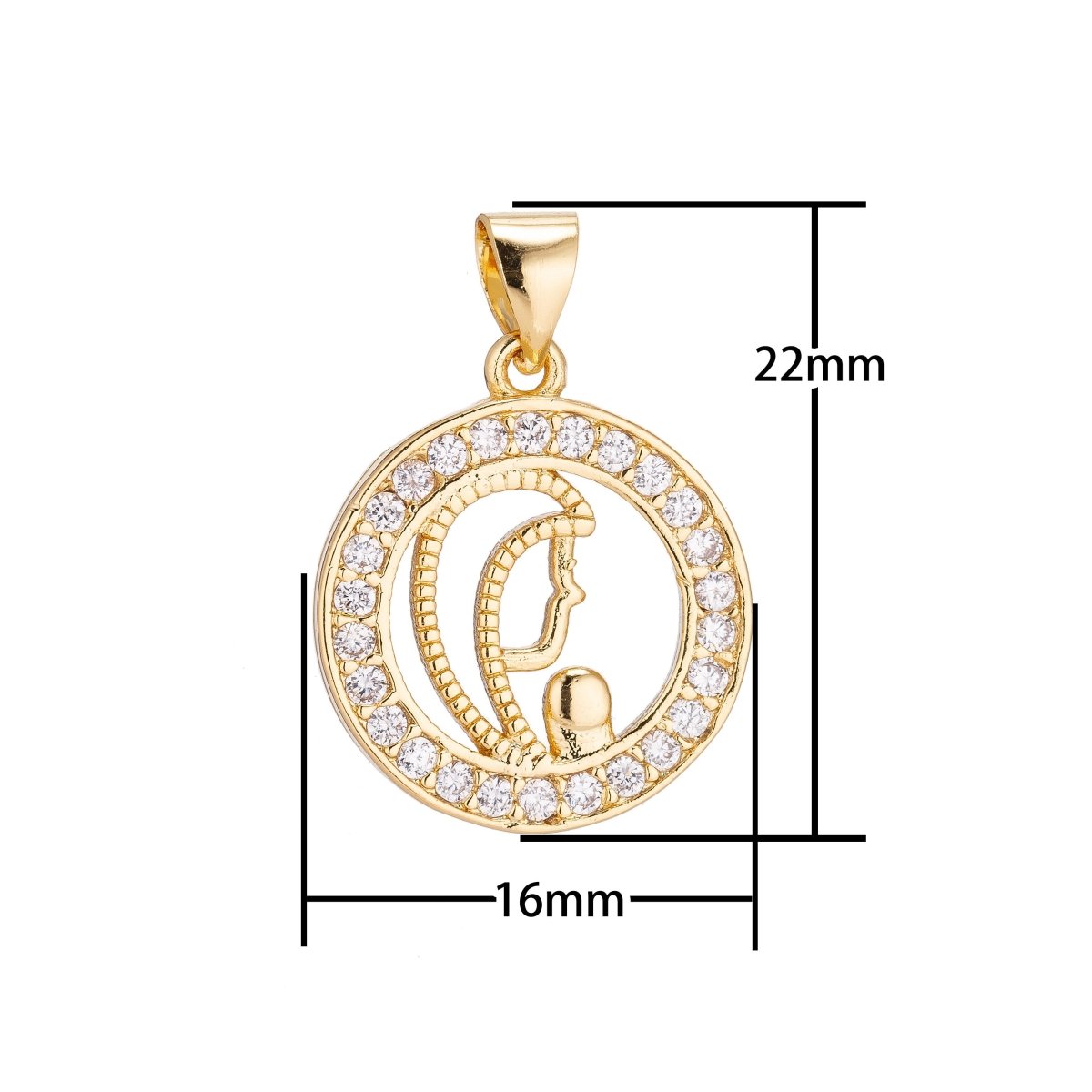 18K Gold Filled Praying Mom Lady Minimalist Simple Cross Cubic Zirconia Necklace Pendant Bracelet Earring Charm Bails for Jewelry Making H-210