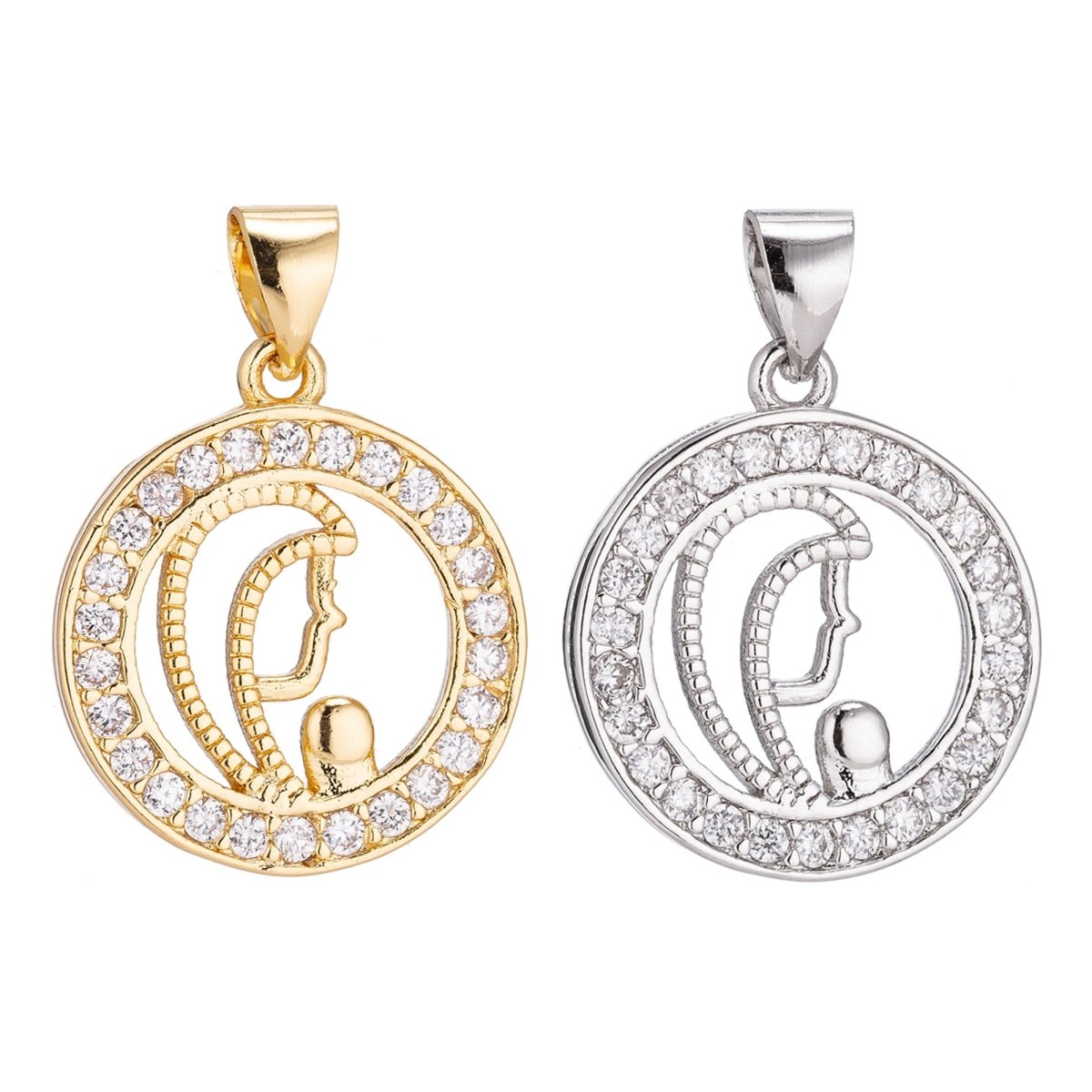 18K Gold Filled Praying Mom Lady Minimalist Simple Cross Cubic Zirconia Necklace Pendant Bracelet Earring Charm Bails for Jewelry Making H-210