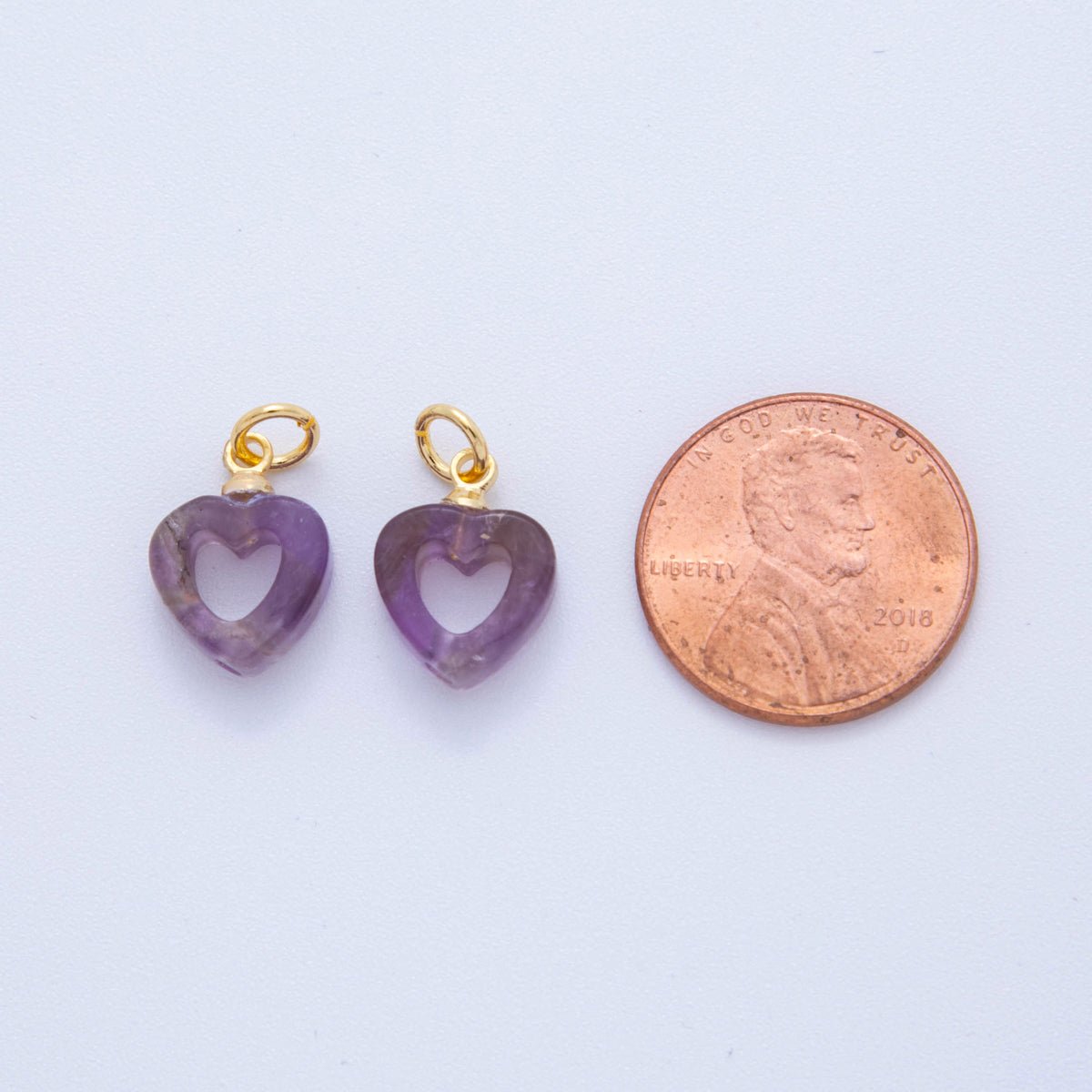 18K Gold Filled Purple Amethyst Gemstone Heart Charm | AC1548 - DLUXCA