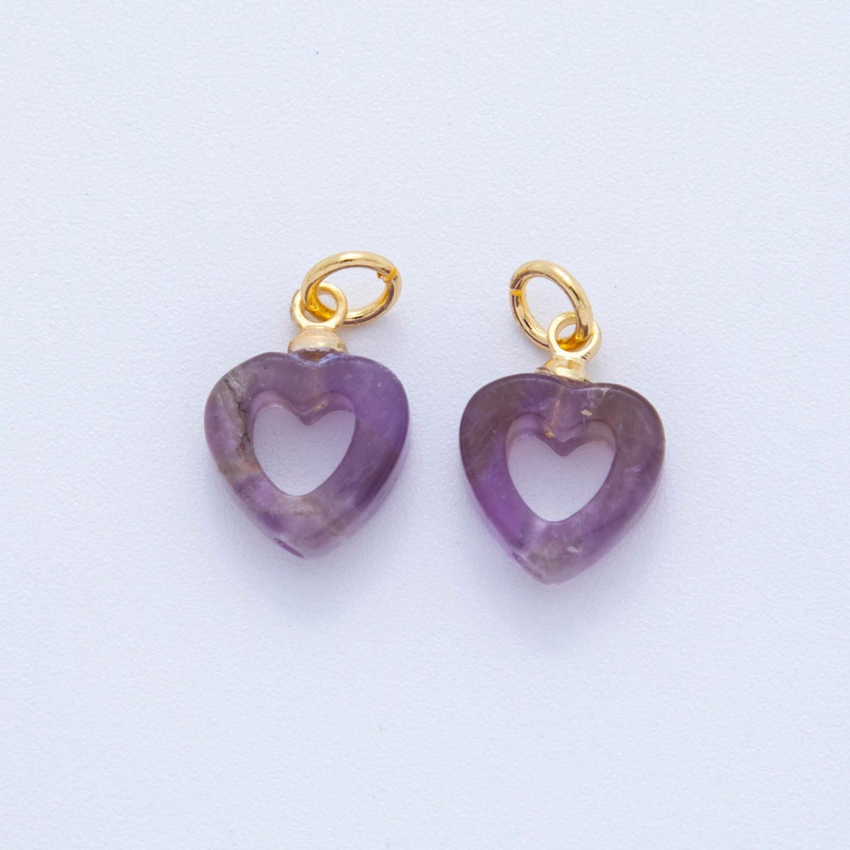 18K Gold Filled Purple Amethyst Gemstone Heart Charm | AC1548 - DLUXCA