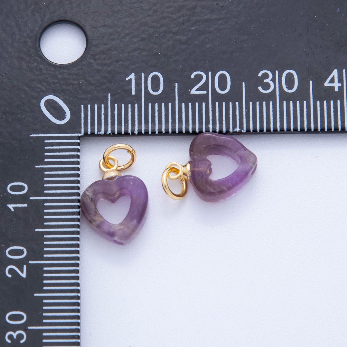 18K Gold Filled Purple Amethyst Gemstone Heart Charm | AC1548 - DLUXCA