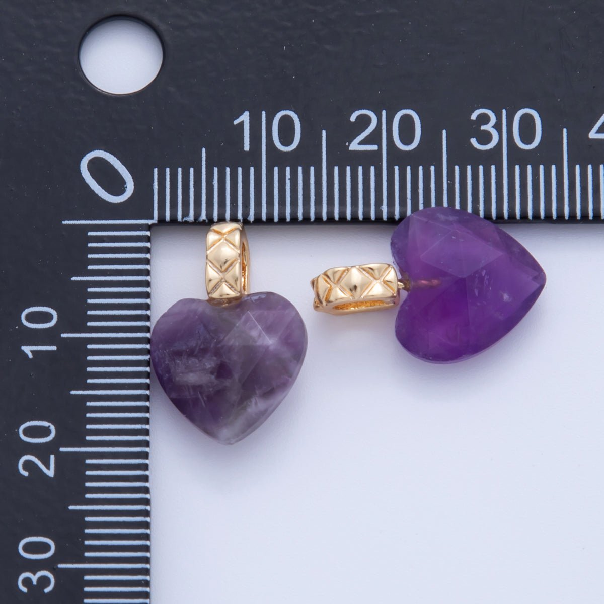 18K Gold Filled Purple Amethyst Gemstone Heart Quilted Bail Pendant | AF354 - DLUXCA