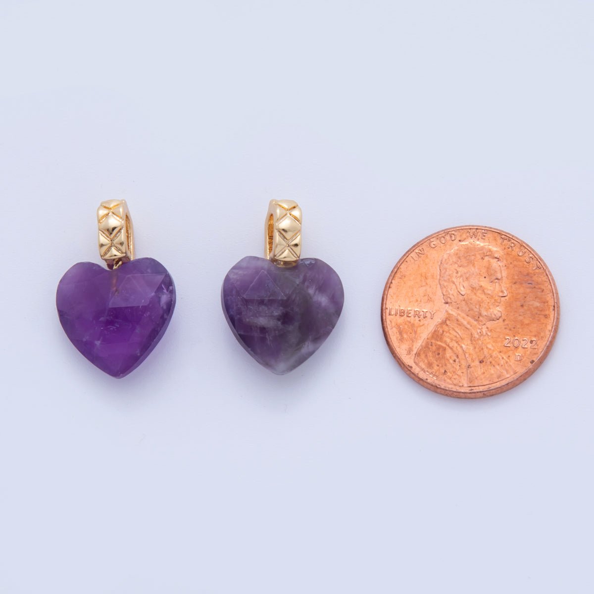 18K Gold Filled Purple Amethyst Gemstone Heart Quilted Bail Pendant | AF354 - DLUXCA