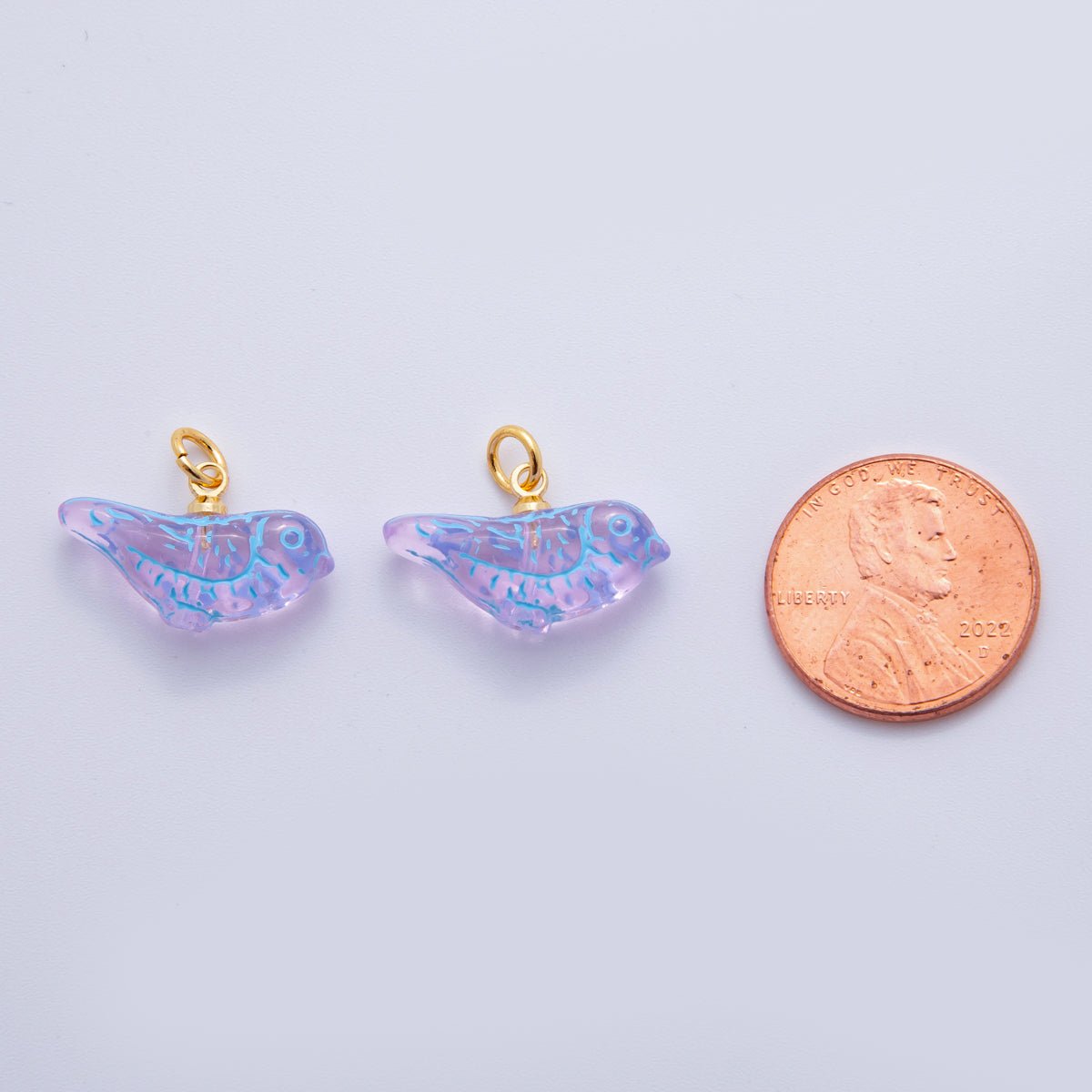 18K Gold Filled Purple Blue - Lined Bird Acrylic Drop Charm | AF704 - DLUXCA